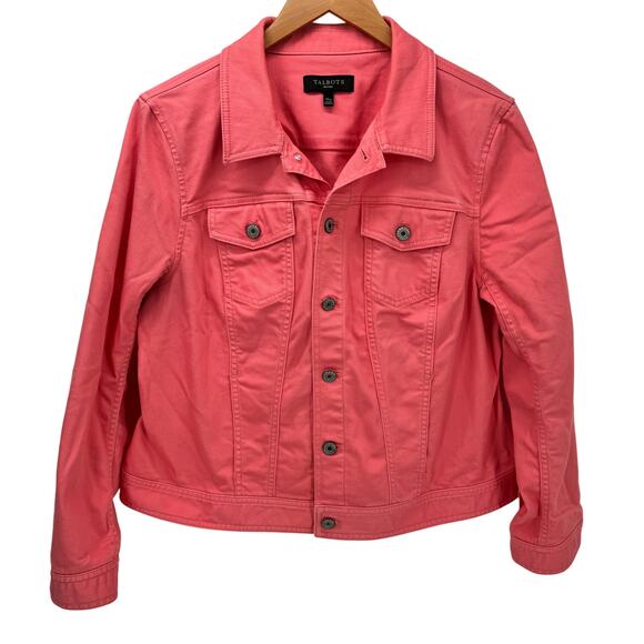 Talbots Jean Jacket Womens Petite XL XLp Coral Pink Denim Button Up Coastal - Picture 1 of 8